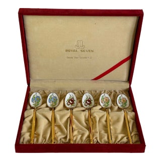 Mid-20th Century Japanese Export Silver Cloisonné, “Royal Seven” Brand - 6 pcs w/ case For Sale