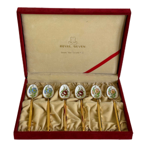 Mid-20th Century Japanese Export Silver Cloisonné, “Royal Seven” Brand - 6 pcs w/ case