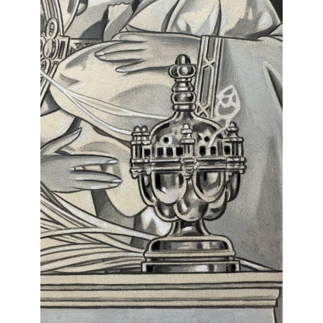 Illustration 1940s Original Signed Graphite Illustration of Madonna and Child With Sanctuary Lamp, 11 × 8.5 In. For Sale - Image 3 of 6
