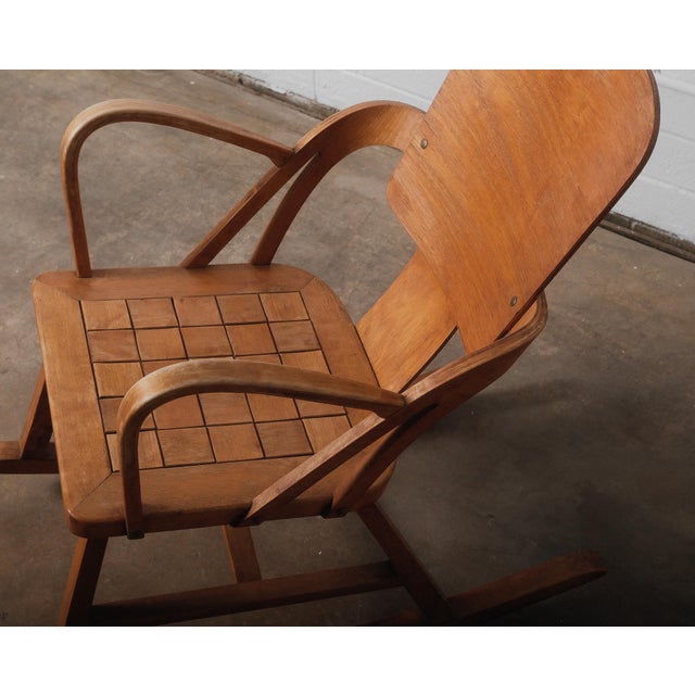 Mid-Century Modern Mid 20th Century Norwegian Aaslid Rocking Chair With Chess Pattern Seat For Sale - Image 3 of 5