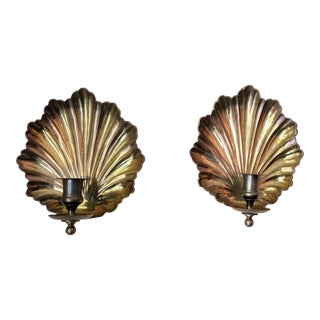 Vintage Brass Shell Candle Sconces- a Pair For Sale