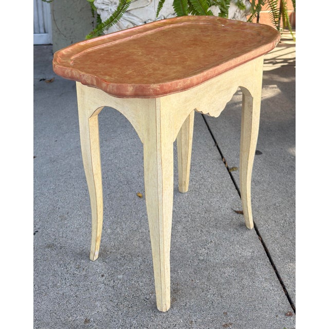 French Provincial Painted Side Table W Faux Marble Top For Sale - Image 4 of 6