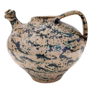 Vintage Beige and Green Lacquered and Terracotta Vase, Deruta, Italy, 1950s For Sale