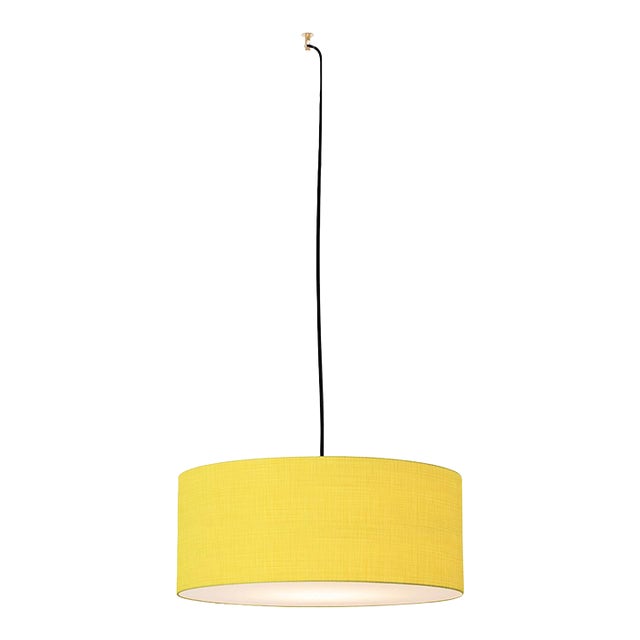 Stretch Swag Lamp, Mustard Linen Shade, Weathered Brass, for Living Room or Bedroom For Sale