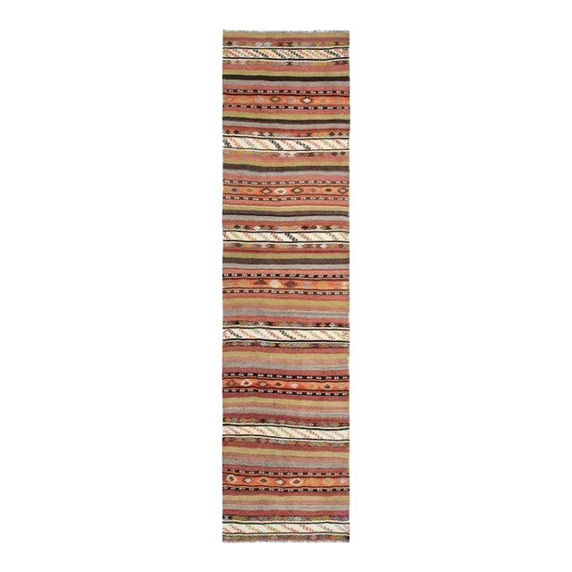Vintage Embroidered Kilim Runner Rug - 2`7" X 11`0" For Sale