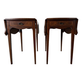 Vintage Mahogany Pembroke Drop-Leaf Nightstands – Pair For Sale
