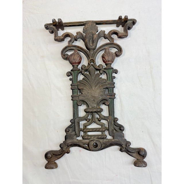 Black Antique Ornate 1800's Victorian Cast Iron Lion Head Cold Painted Table Bench Leg For Sale - Image 8 of 9