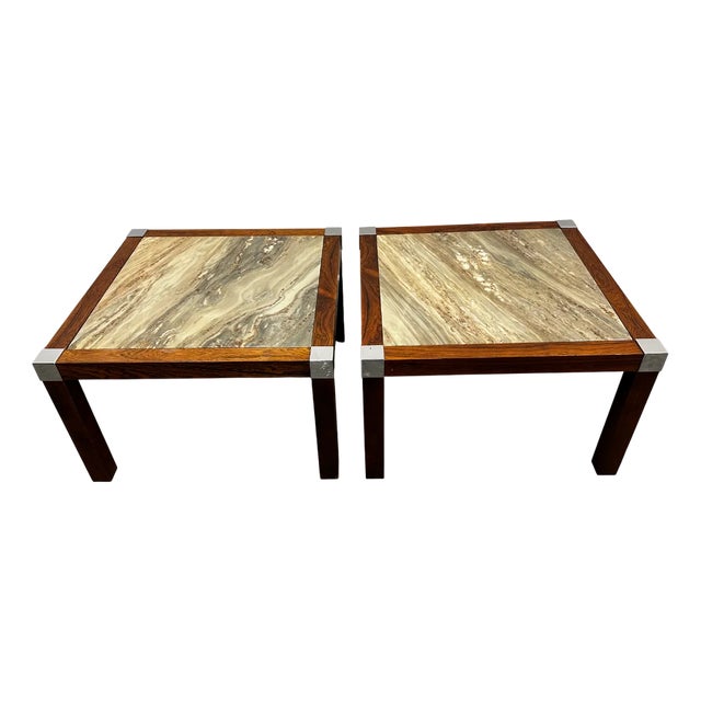 Vintage Coffee Table in Marble and Palisander, 1970s For Sale