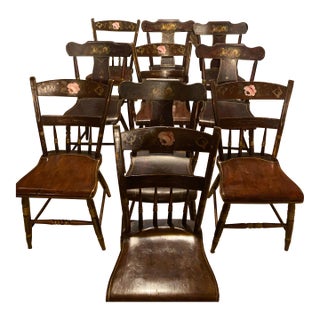 Antique 19th Century Pa Dutch Style Strong Wooden Chairs (10) For Sale