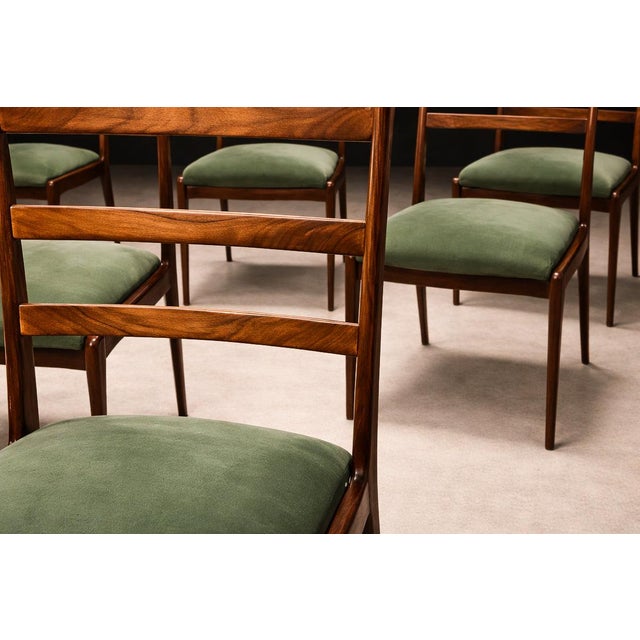 Mid-Century Modern Set of Six Dining Chairs in Caviuna Hardwood and Suede by Angelini, Brazil, 1950s For Sale - Image 3 of 15