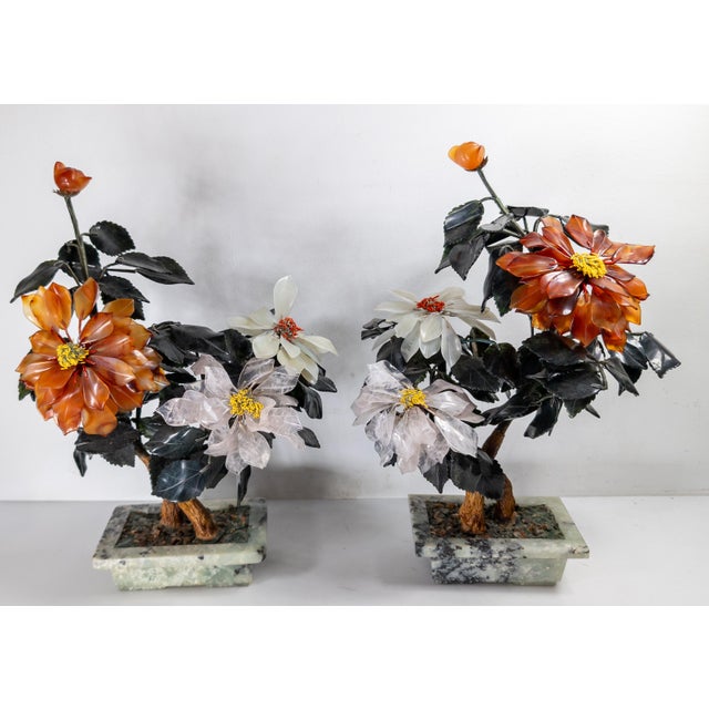 We are selling this pair of Chinese mid 20th century Jade Trees. These Jade trees have spinach green Nephrite Jade leaves...