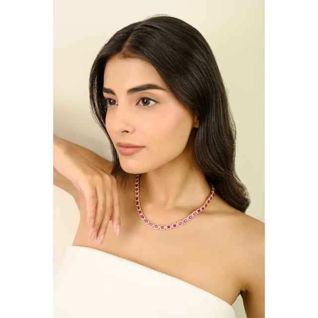 1980s Inspired 27.47 Ct Ruby Statement Necklace With Diamonds in 14k Solid Gold For Sale In New York - Image 6 of 15