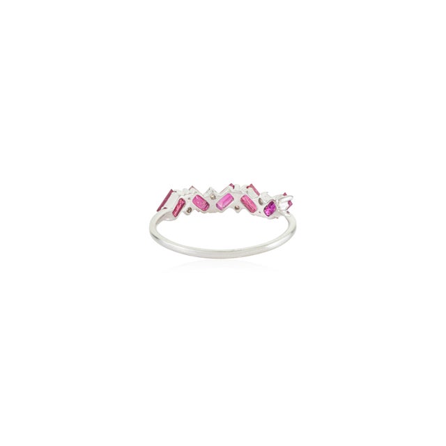 Gemstone Mozambique Baguette Ruby and Diamond Stackable Half Band Ring Size 4 in 14k Gold For Sale - Image 7 of 14