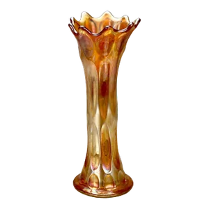 Vintage Marigold Elongated Thumbprint Carnival Glass Swung Vase by Fenton