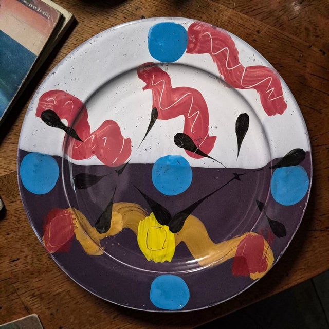 The Vermont Mid-Century Modern Abstract Expressionism Large Platter is a handmade, vintage piece of pottery designed by...