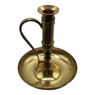 Vintage Large Brass Chamberstick Taper Candlestick Holder For Sale