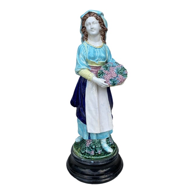 19th Century English Majolica Farmer With Grapes For Sale