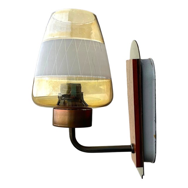 Danish Modern Teak and Etched Glass Wall Sconce, 1960s For Sale