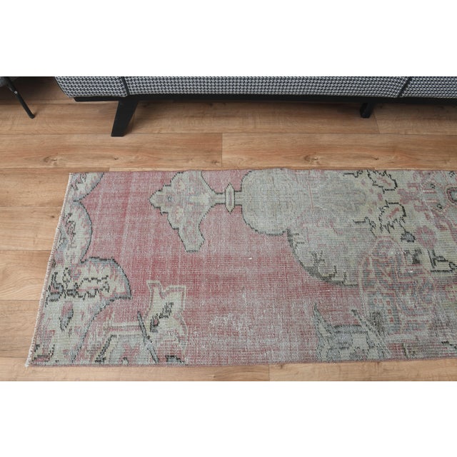 1970s Vintage Handmade Wool Cotton Pink Runner Rug For Sale - Image 11 of 11