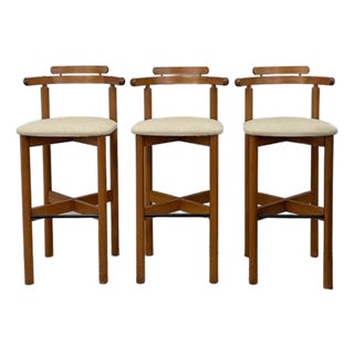 1970s Findahls Mobelfabrik, 3 Danish Teak Bar Stools Mid Century Modern Reupholstered For Sale