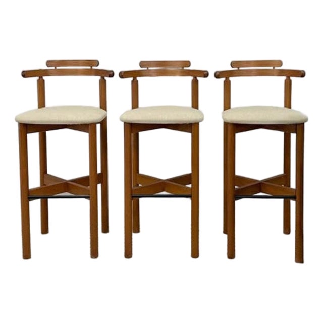 1970s Findahls Mobelfabrik, 3 Danish Teak Bar Stools Mid Century Modern Reupholstered For Sale