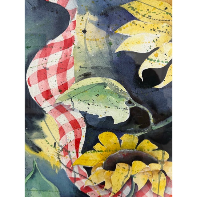 Peggy Clark "Sunflower Twist" Framed Watercolor, Circa 1994 For Sale - Image 10 of 11