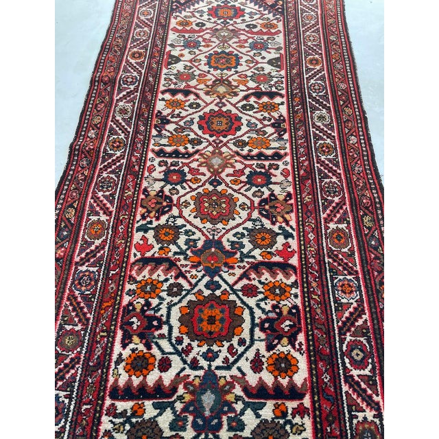 Antique Runner with Eggshell, Ivory & Beige Rug 3.7 x 13.5 For Sale - Image 10 of 13