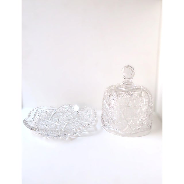 Boho Chic Mid 20th Century Cheese Pastry Dome Plate Crystal Bohemia Czech For Sale - Image 3 of 9