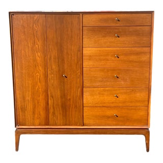 1970s MCM Vintage Sculpted Walnut High Gentleman’s Chest Dresser For Sale