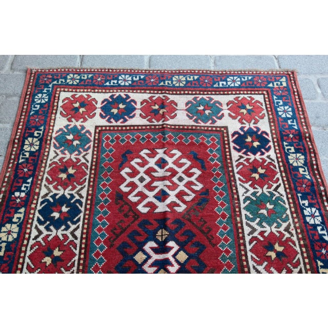 1900 - 1909 Antique Bordjalo Kazak From Early 20th Century -6' 11''x 3' 11'' Feet For Sale - Image 5 of 13