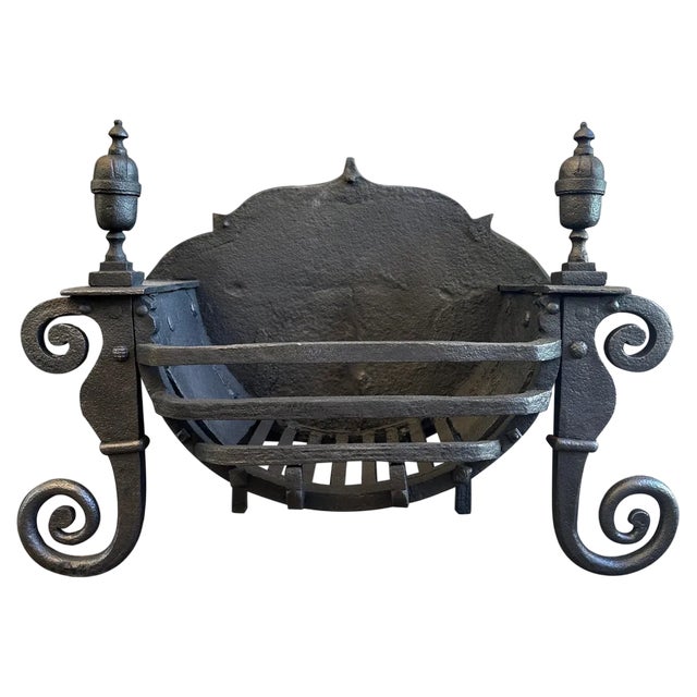 Large Late 18th Century English Wrought Iron Fire Grate, 1780s For Sale