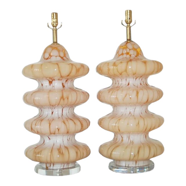 Carlo Nason Vintage Murano Glass Table Lamps in Tangerine - a Pair For Sale