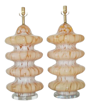Carlo Nason Vintage Murano Glass Table Lamps in Tangerine - a Pair