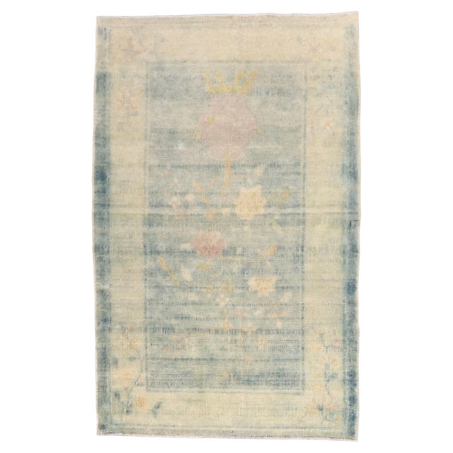 Textile Early 20th Century Powder Blue Chinese Rug - 3'2" x 4'9" For Sale - Image 7 of 18