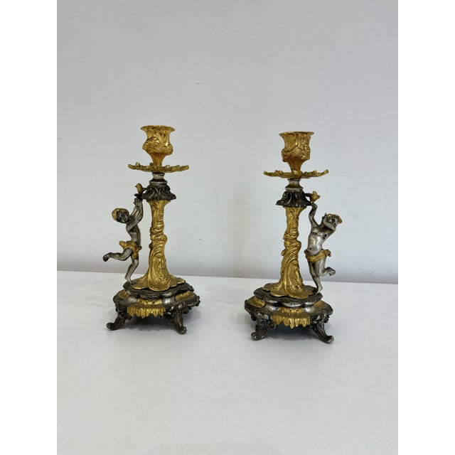 Mid-Century Gilt Pewter Candlesticks, 1950s, Set of 2 For Sale - Image 10 of 10