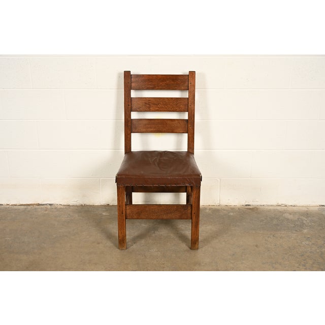 An exceptional antique Mission or Arts & Crafts period ladder back side chair or dining chair By Gustav Stickley USA,...