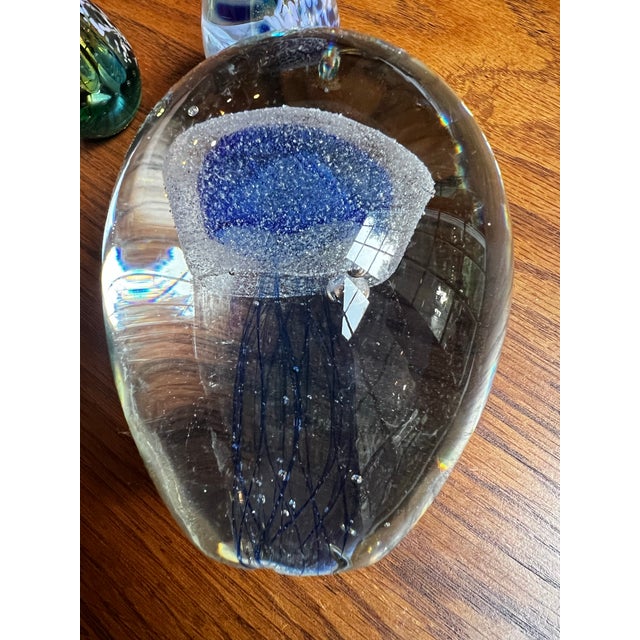 Glass Trio of Blue Glass Vintage Paperweights For Sale - Image 7 of 10
