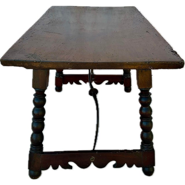 18th Century Spanish Baroque Trestle Table in Solid Walnut & Iron For Sale - Image 4 of 7
