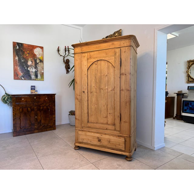 Restored Gründerzeit (late 19th-century) farmhouse wardrobe, natural wood, from Salzburg. Dimensions: Height x Width x...