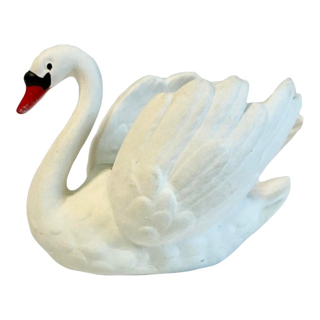 1970s Vintage Hollywood Regency Coastal German Goebel Porcelain Swan Petite Planter. For Sale