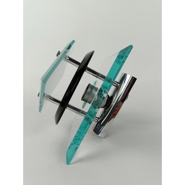 Italian Wall Lights in Chromed Metal and Colored and Beveled Glass, 1970s, Set of 2 For Sale - Image 15 of 18