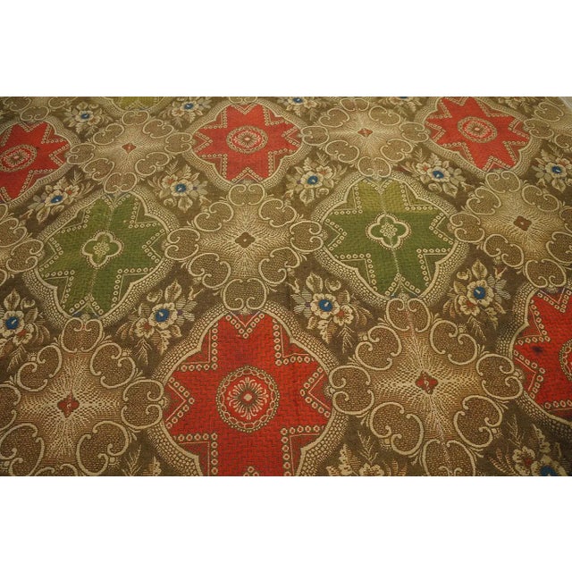 Textile 1850s Olive Red Star Medallion Antique American Ingrain Carpet 8' 2'' X 12' 9'' Wowen Wool Rug For Sale - Image 7 of 12