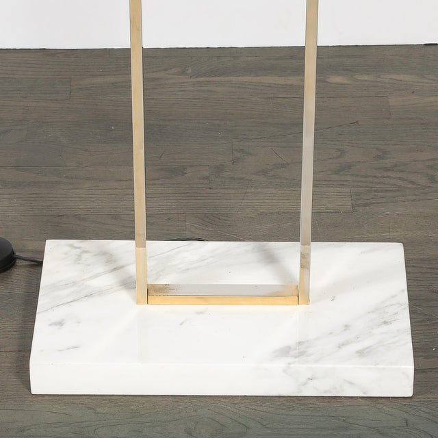 Mid-Century Brass Arch Floor Lamp W/ Textured Glass Medallion & White Marble For Sale - Image 13 of 13