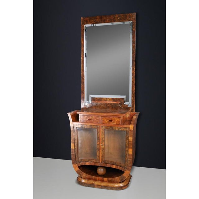 Italian Art Deco Sculptural Walnut Vanity with Mirror, Naples, 1930s For Sale - Image 4 of 18