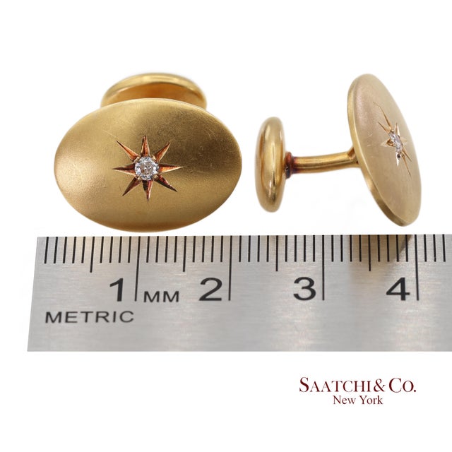 Vintage 14k 585 Solid Yellow Gold Old Cut Natural Diamond Cufflinks, A Pair For Sale - Image 12 of 12