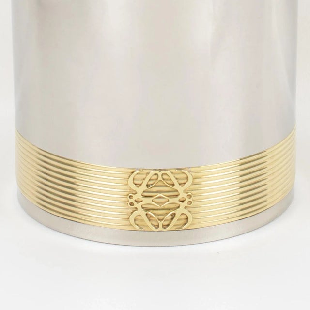 Mid-Century Modern Loewe Spain Chrome and Gilded Brass Barware Ice Bucket For Sale - Image 3 of 9
