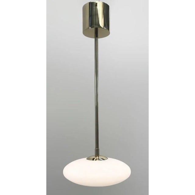 Metal Italian Uno Polished Brass Glossy White Murano Glass Shade Pendant by Fabio LTD For Sale - Image 7 of 8