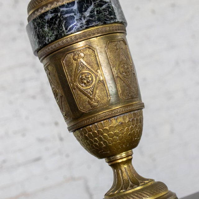 Early to Mid-20th Century Neoclassical Table Lamp Brass and Marble Urn Shaped Base Black Tapered Shade For Sale - Image 15 of 18