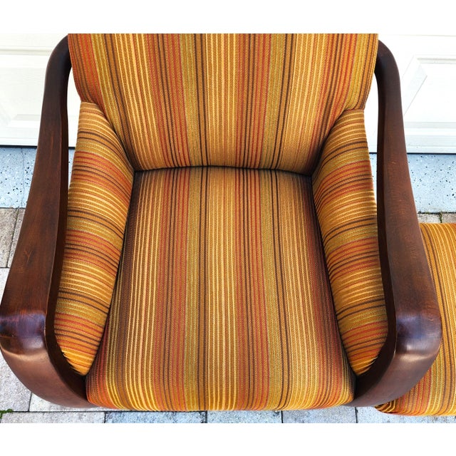 1980s Vintage MCM Club Lounge Armchair & Ottoman Art Deco a Pair For Sale - Image 5 of 14