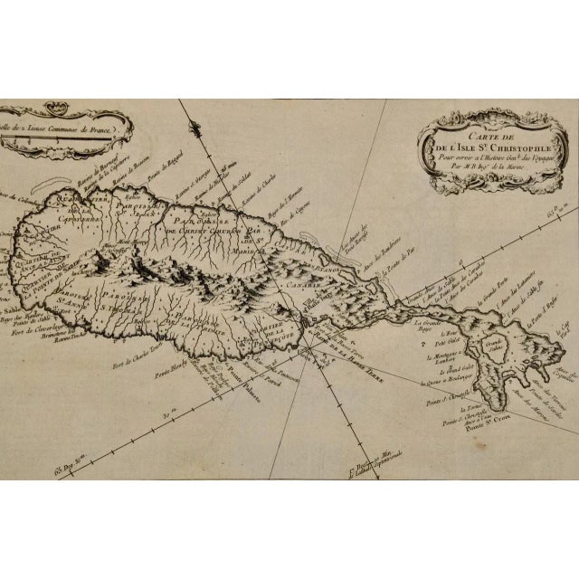 Jacques Bellin's copper-plate map of the Caribbean island of Saint Kitts entitled "Carte De De l'Isle St. Christophe Pour...